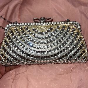 Silver Clutch with Chain